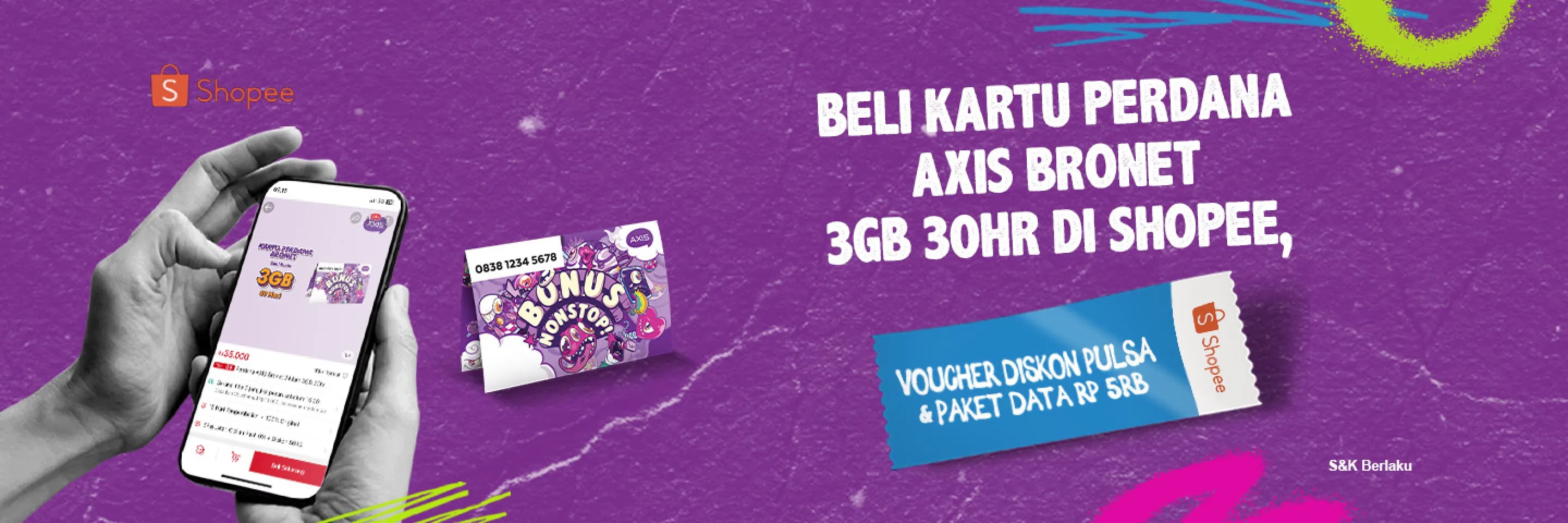 AXIS Gratis Voucher Pulsa & Paket Data Rp 5 ribu untuk Pembelian Kartu Perdana AXIS di Shopee image gambar